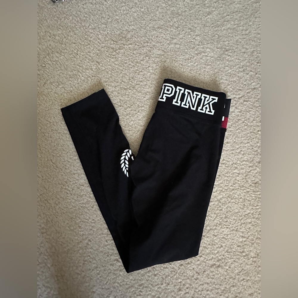 PINK Victoria's Secret Black and Red Plaid Logo Leggings SMALL - Picture 3 of 6